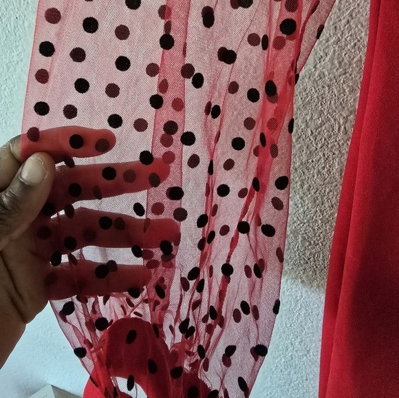 Shein Contrast Dress Womens Sz L Red Dolby Mesh Cap Sleeves Dark Romantic - Picture 5 of 11